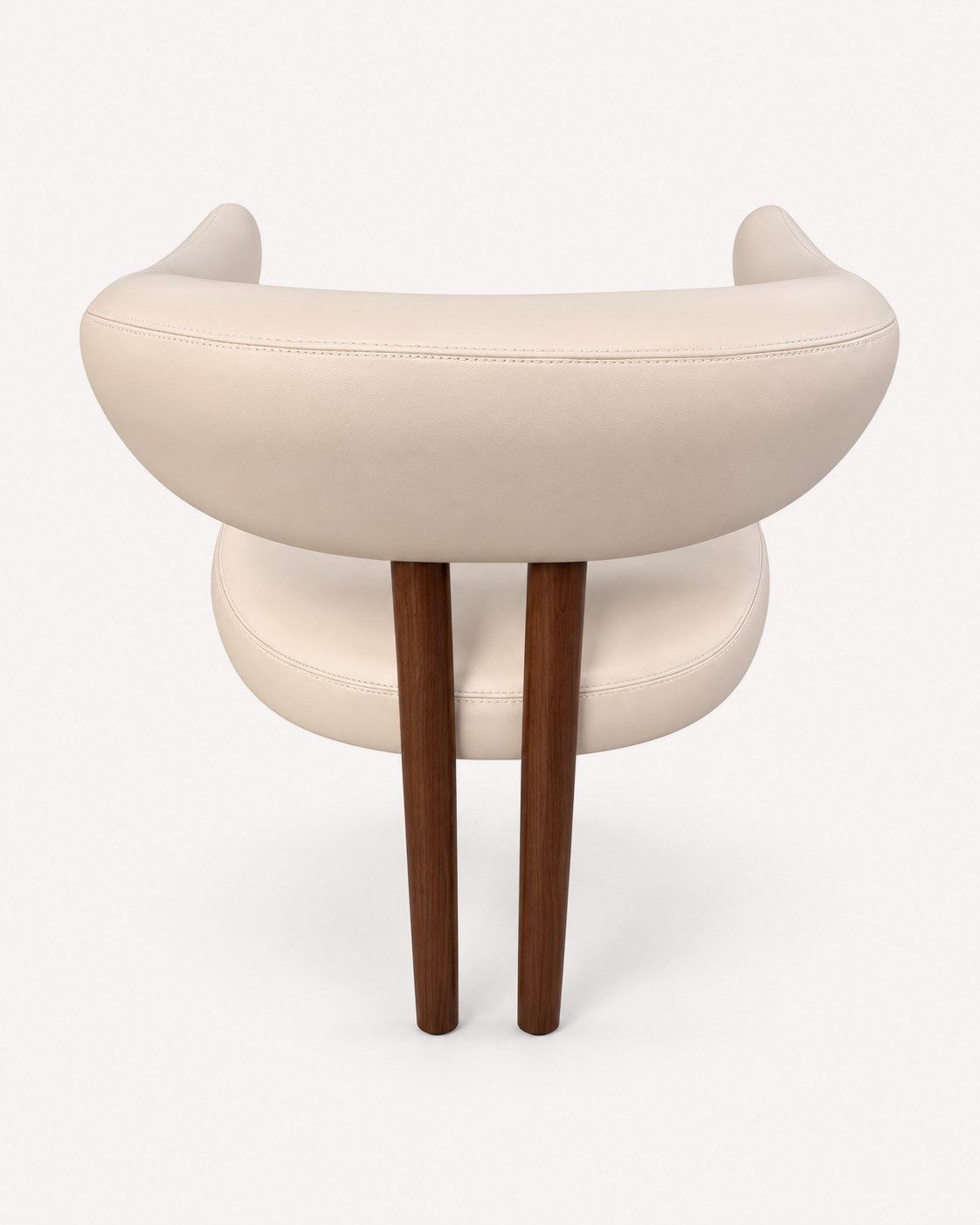 Milo curved dining armchair in cream vegan leather with walnut-tone legs, view 2