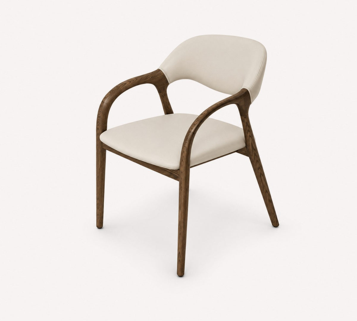 Brooklyn walnut-tone solid ash dining armchair with cream vegan leather, view 2