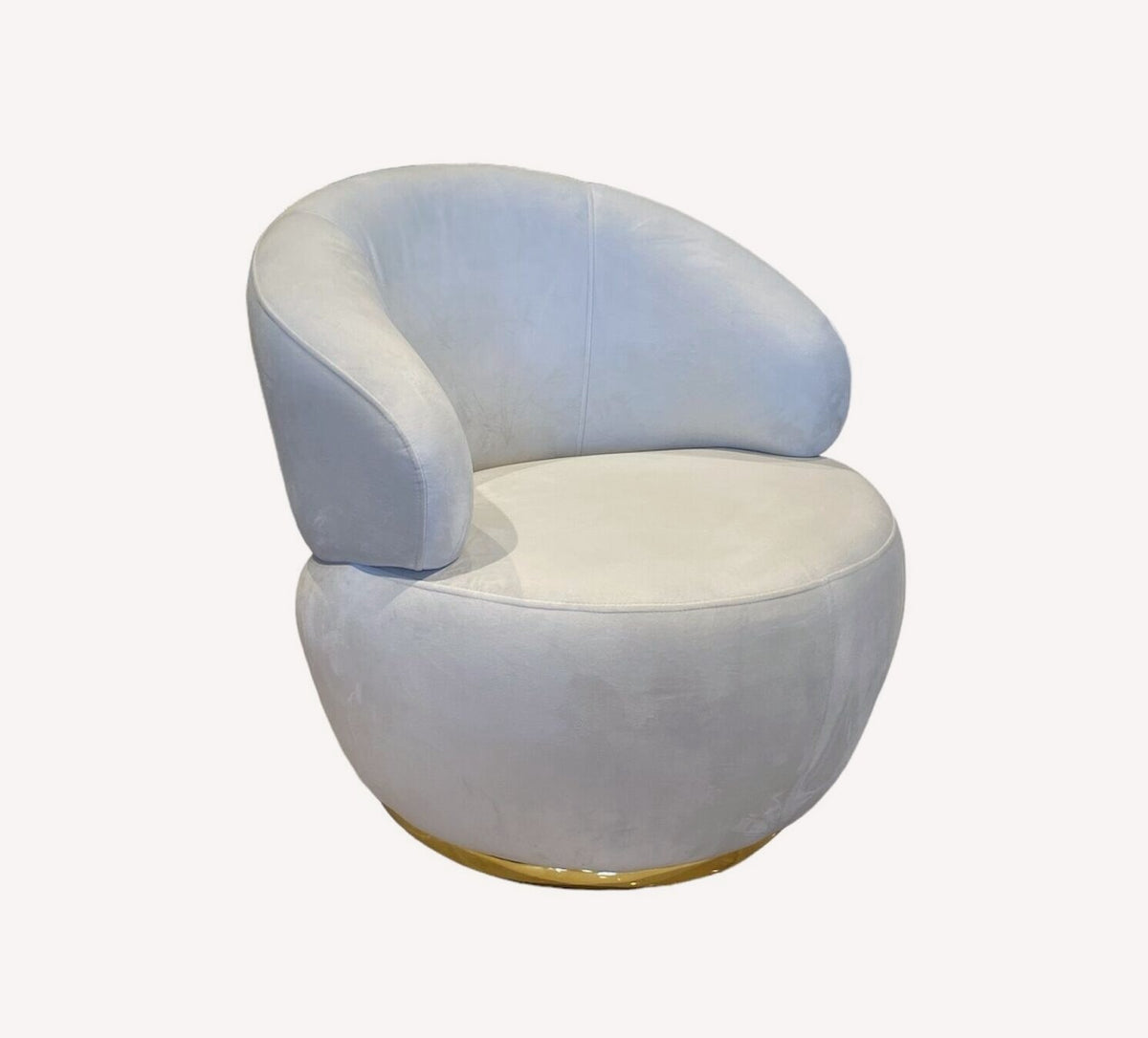 Bella round pale velvet swivel chair with gold base, view 2