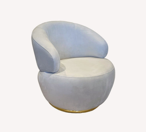 Bella round pale velvet swivel chair with gold base, view 2