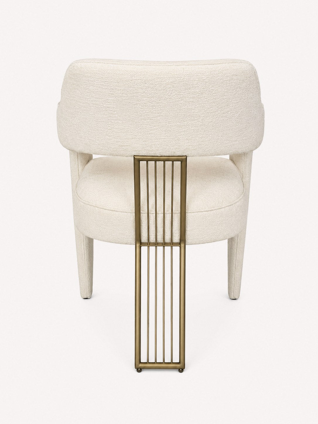 Dorian upholstered dining armchair with stainless steel back accent, view 2