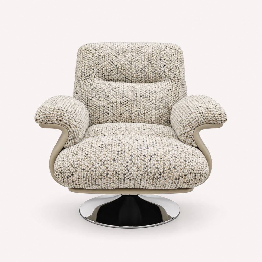 Lauren swivel accent chair with textured upholstery and metallic base, view 2