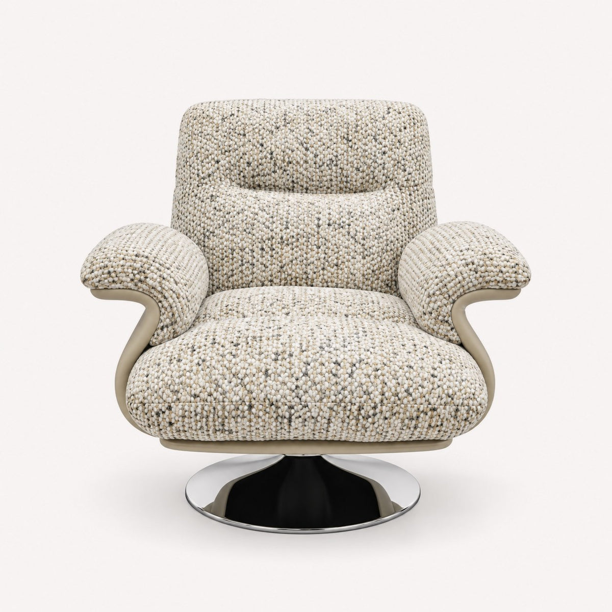 Lauren swivel accent chair with textured upholstery and metallic base, view 2
