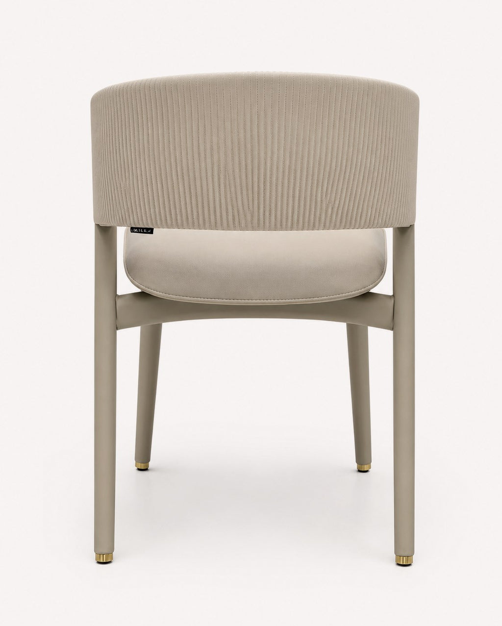 Queen taupe dining chair with stitched back and gold accents, view 2