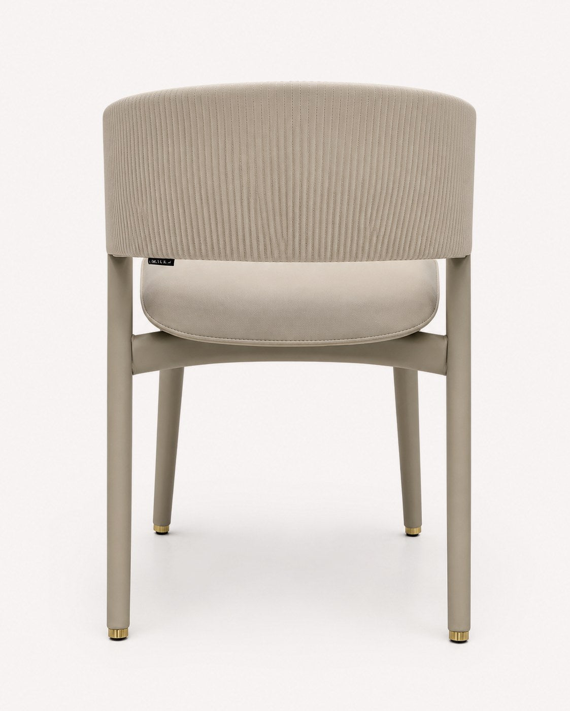 Queen taupe dining chair with stitched back and gold accents, view 2