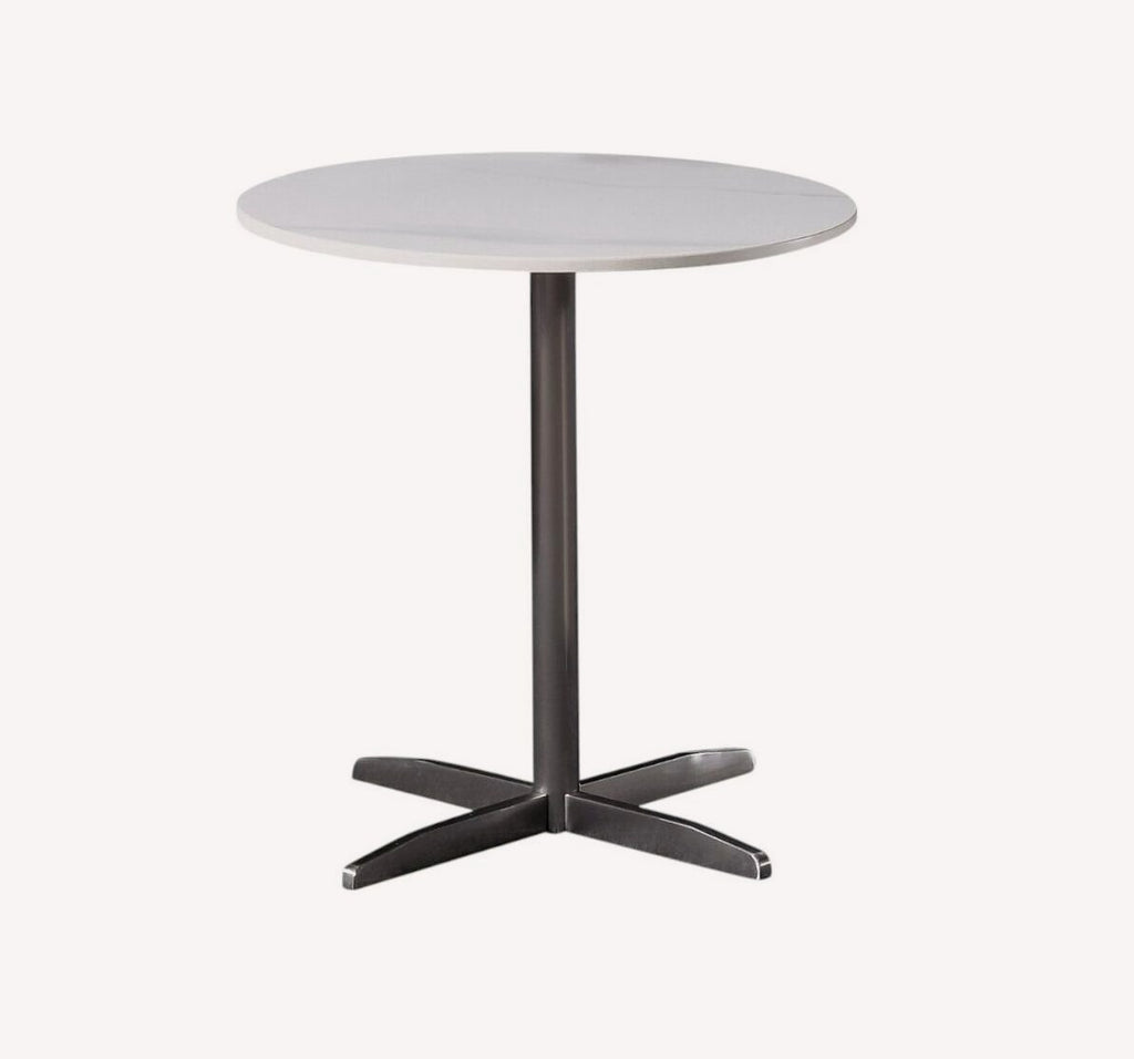 Moody round white marble look bistro side table, view 2