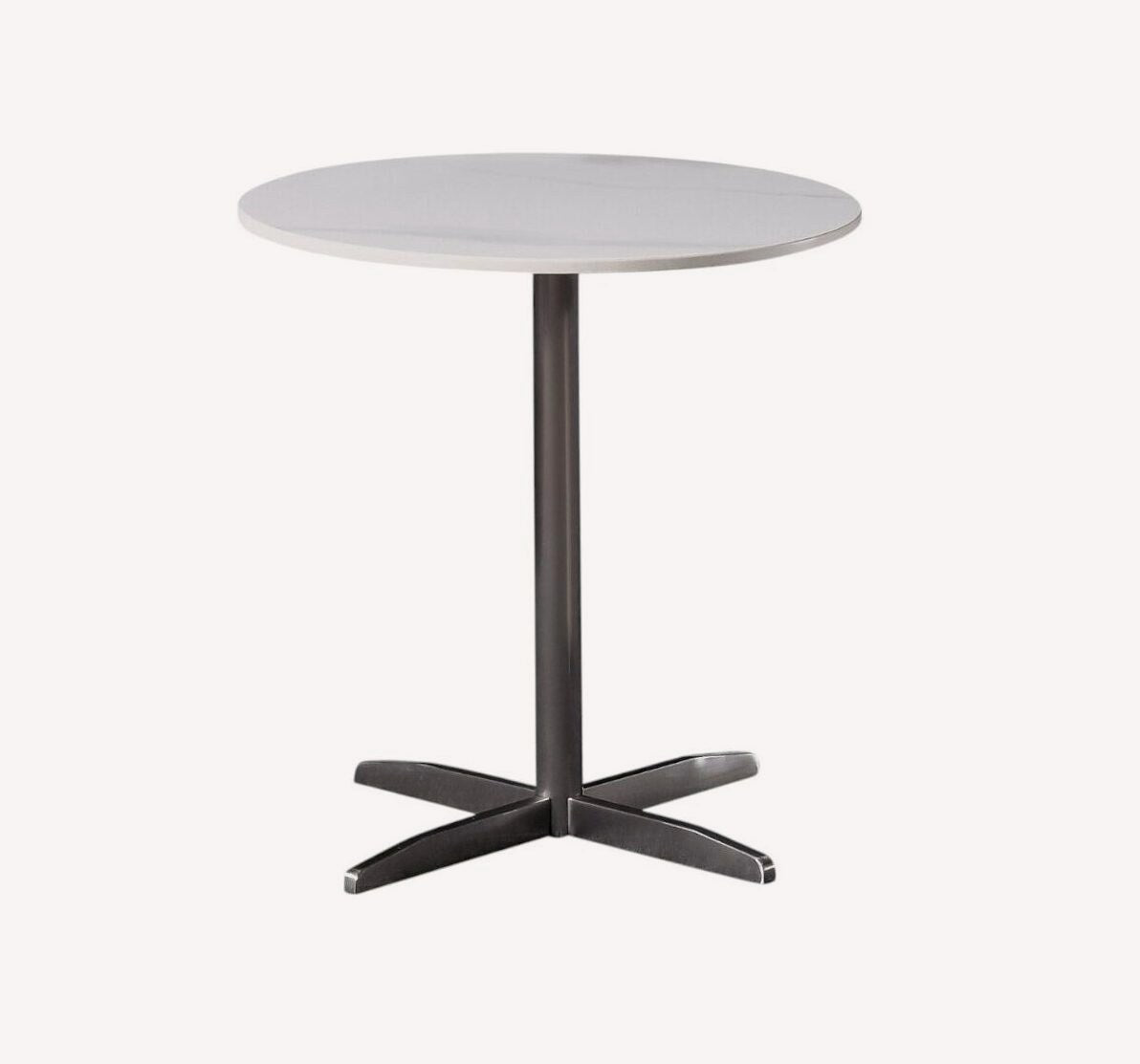Moody round white marble look bistro side table, view 2