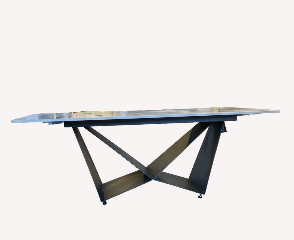Viva marble look porcelain coffee table on faceted black base, view 2