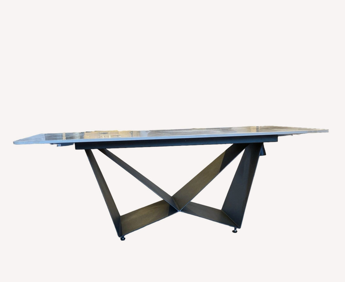 Viva marble look porcelain coffee table on faceted black base, view 2