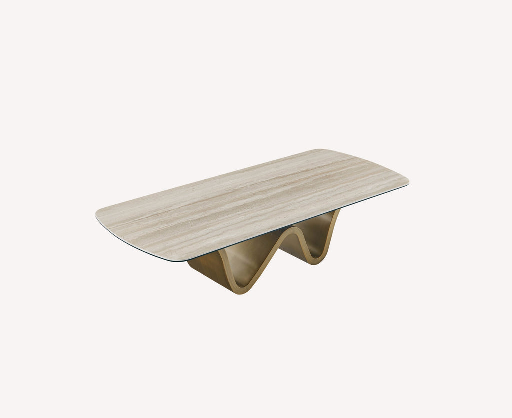 Miami coffee table with travertine look porcelain top, view 2