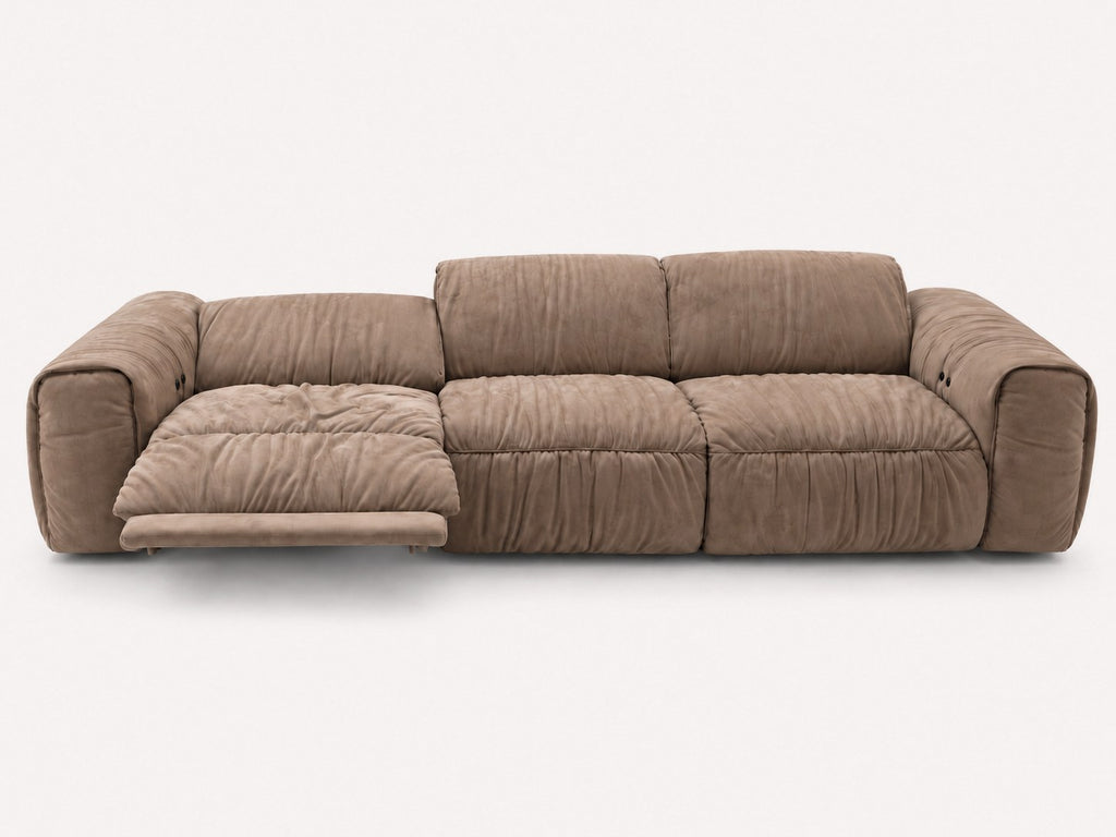 Kivu dual power reclining sofa in rich brown velvet suede, view 2