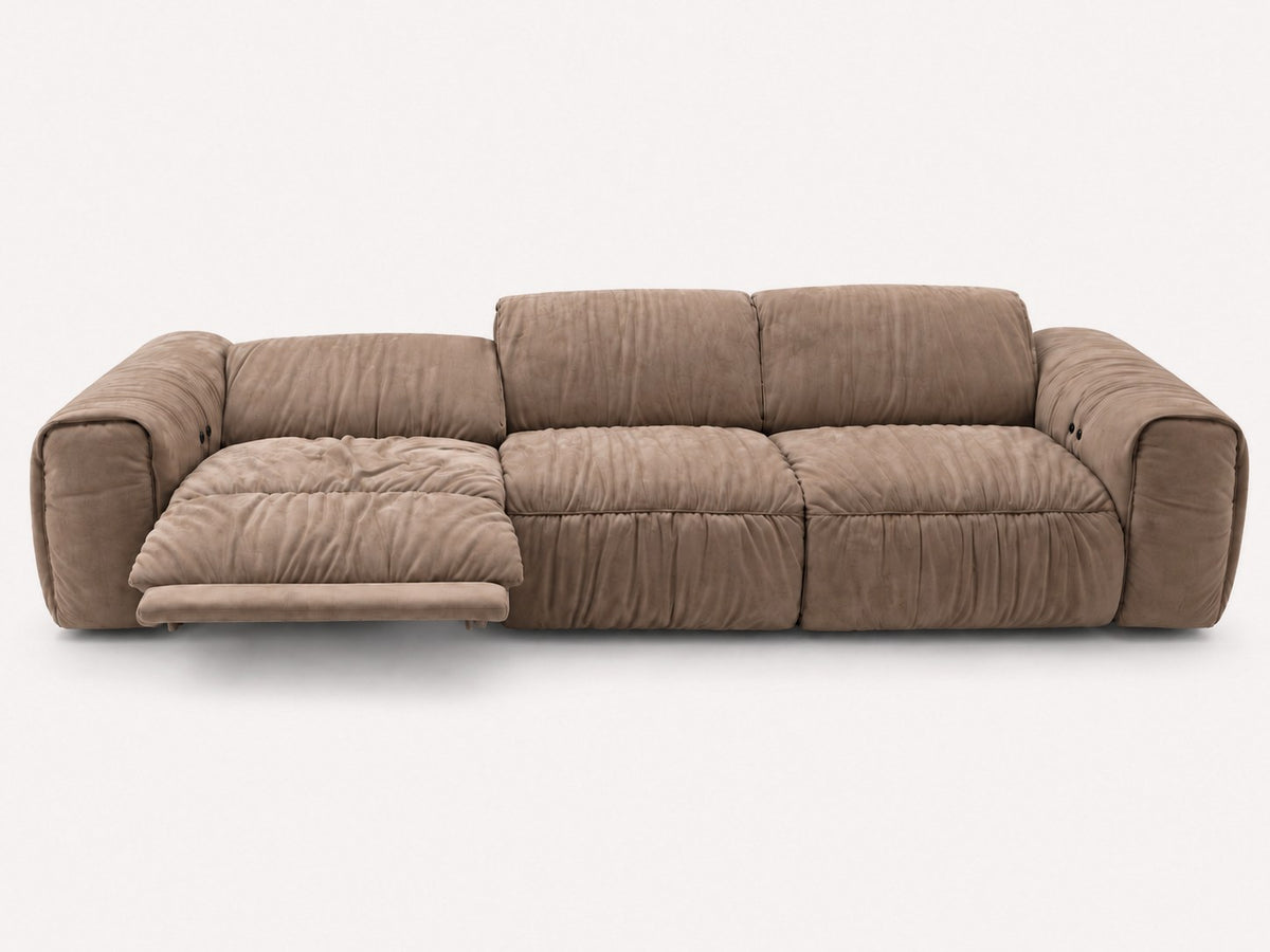 Kivu dual power reclining sofa in rich brown velvet suede, view 2