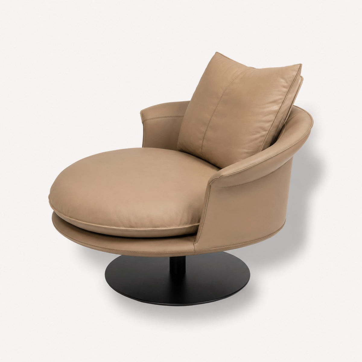 Urban Classic brown leather swivel chair on black metal base, view 2