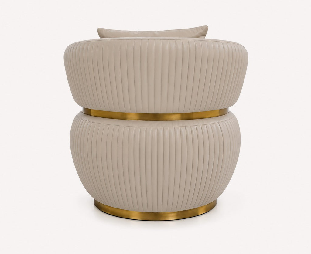 Hong Kong round channel stitched lounge chair with gold details, view 2