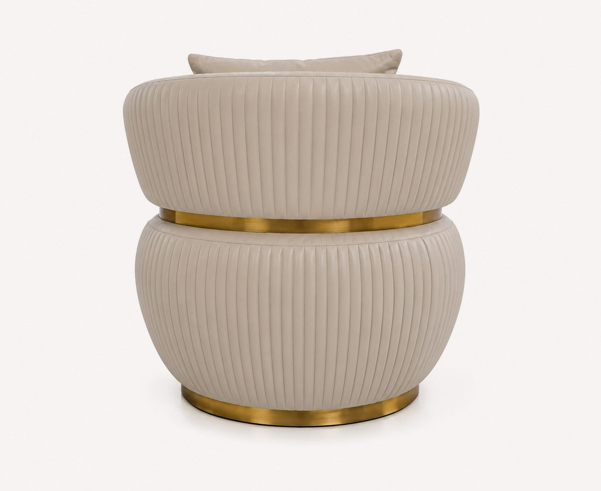 Hong Kong round channel stitched lounge chair with gold details, view 2
