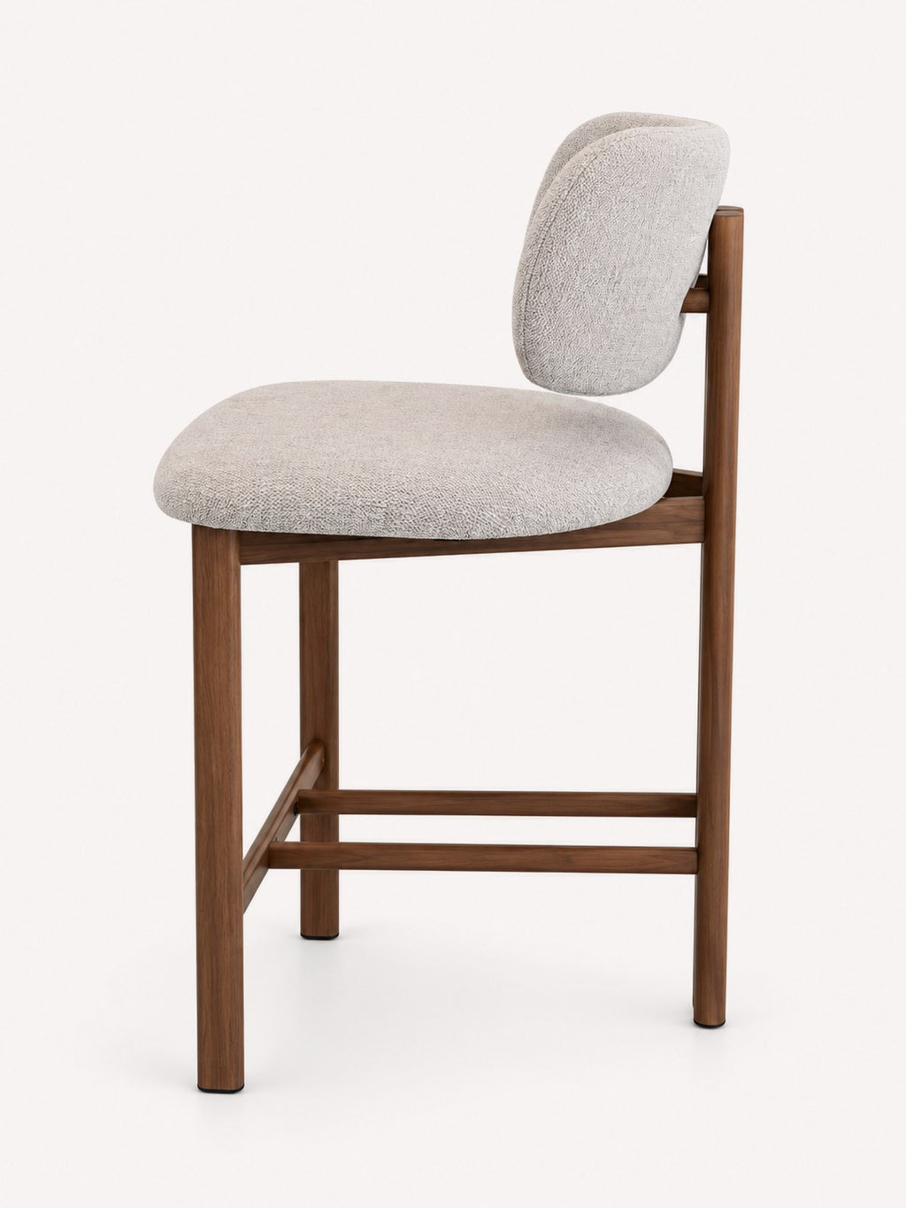 Luca counter stool in greige woven fabric with walnut-finish frame, view 2