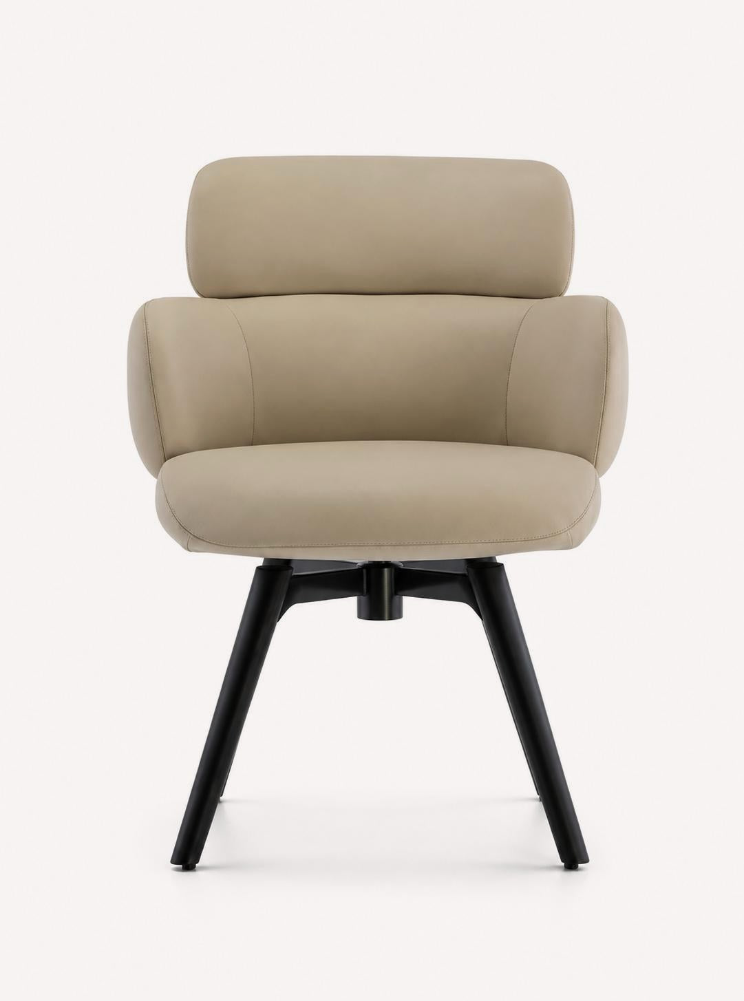 Nola swivel dining armchair in vegan leather with solid wood legs, view 2