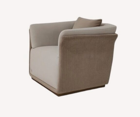Christy greige tub accent chair with contrast piping, view 2