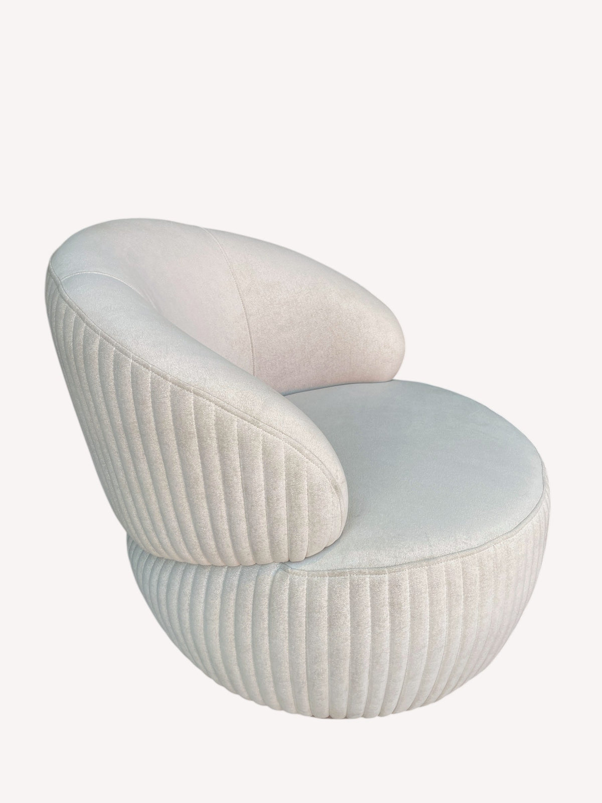 Bella round ivory accent chair with channel stitched base, view 2