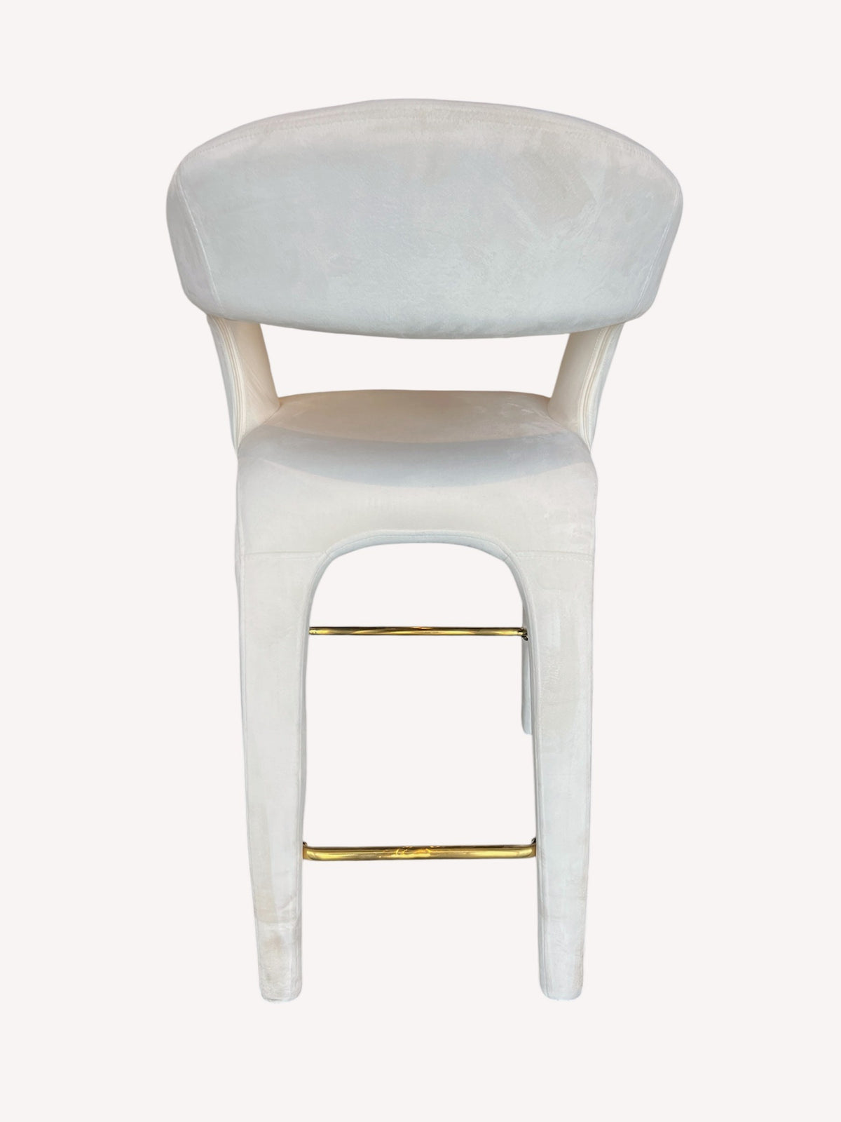 Apollo curved back counter stool with gold metal stretcher, view 2