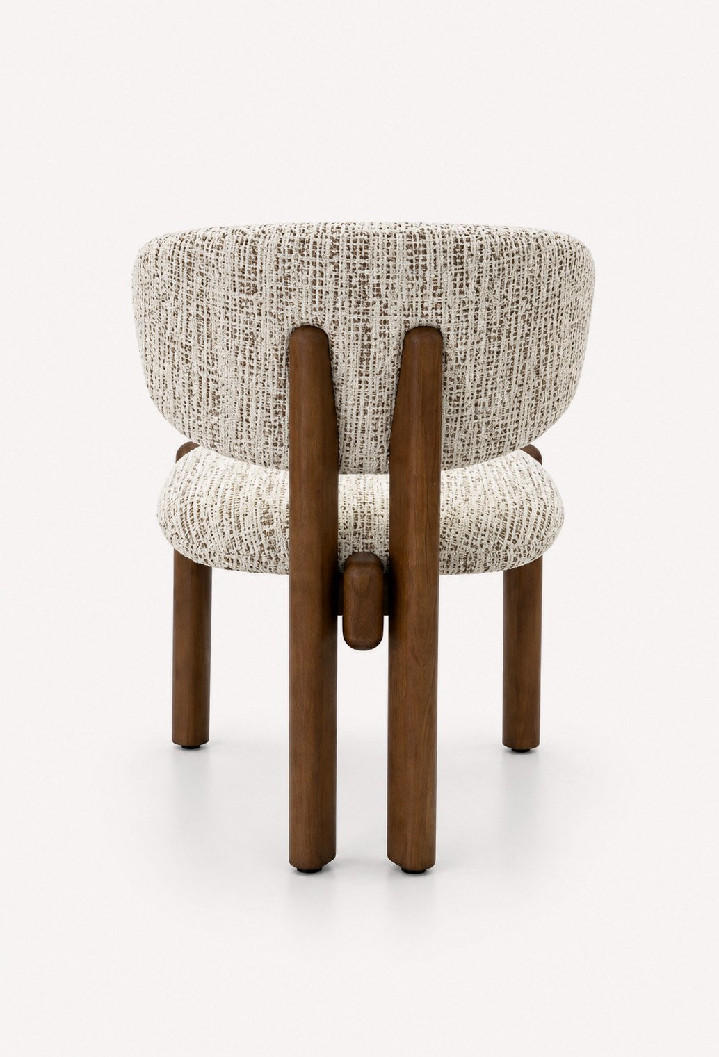 Sol curved upholstered dining chair with rounded wood frame, view 2