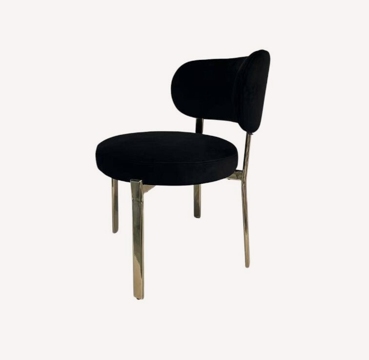 Hadas gray velvet dining chair with bolster back and gold legs, view 2