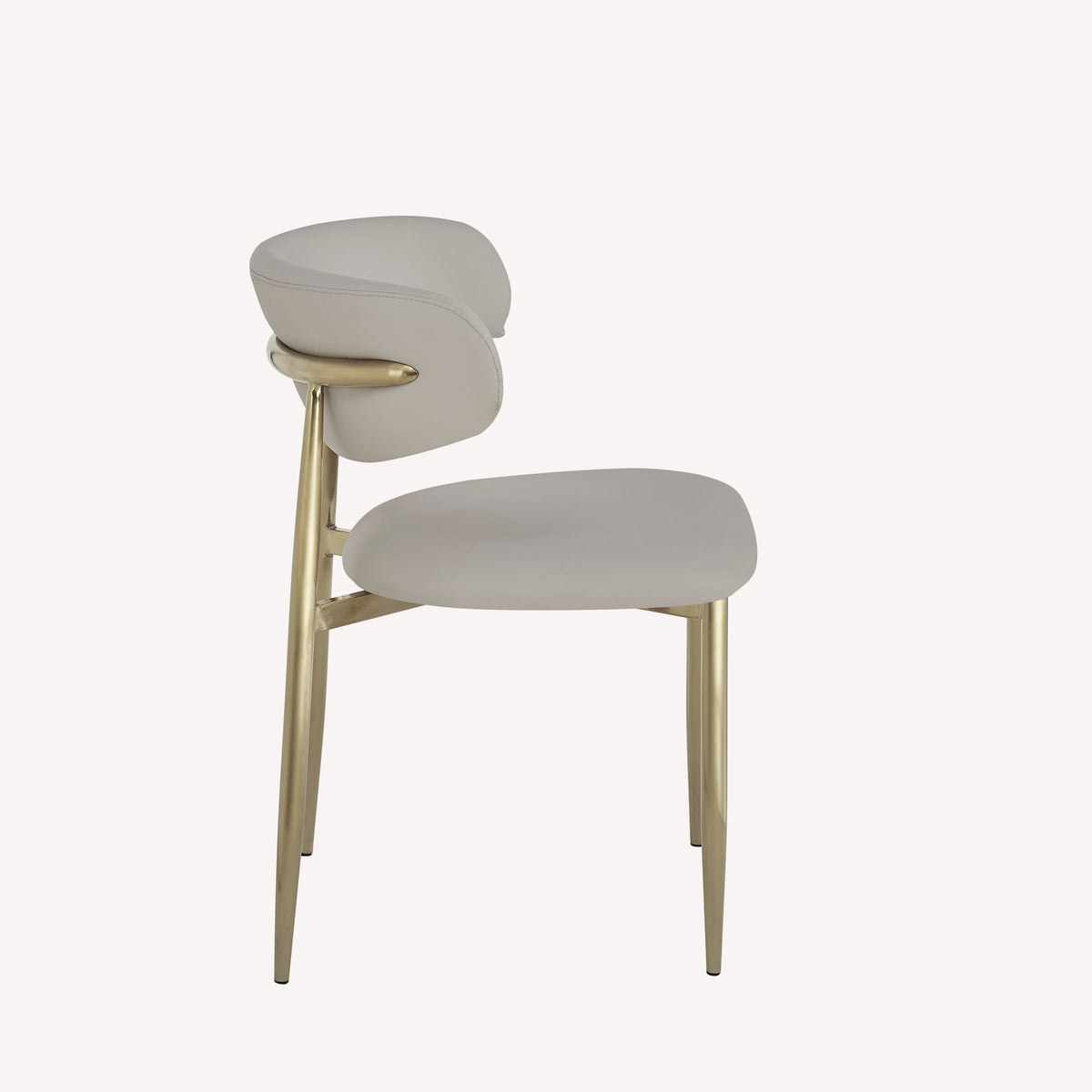 Dori dining chair in light fabric with wood-look metal legs, view 2