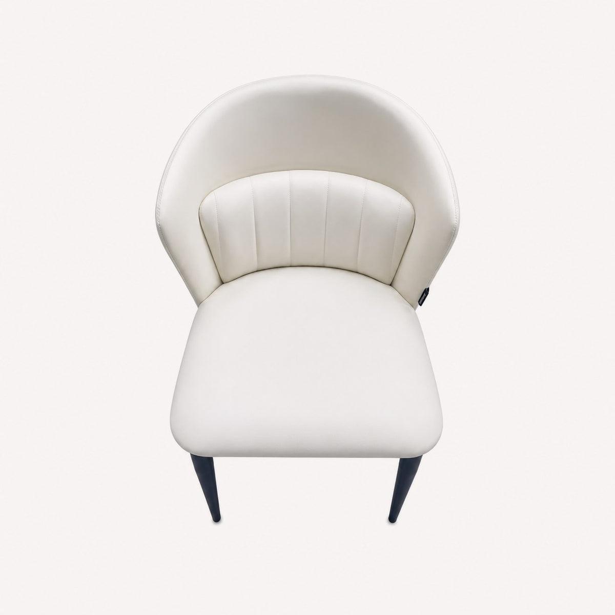Stripe white vegan leather dining chair with channel tufted back, view 2