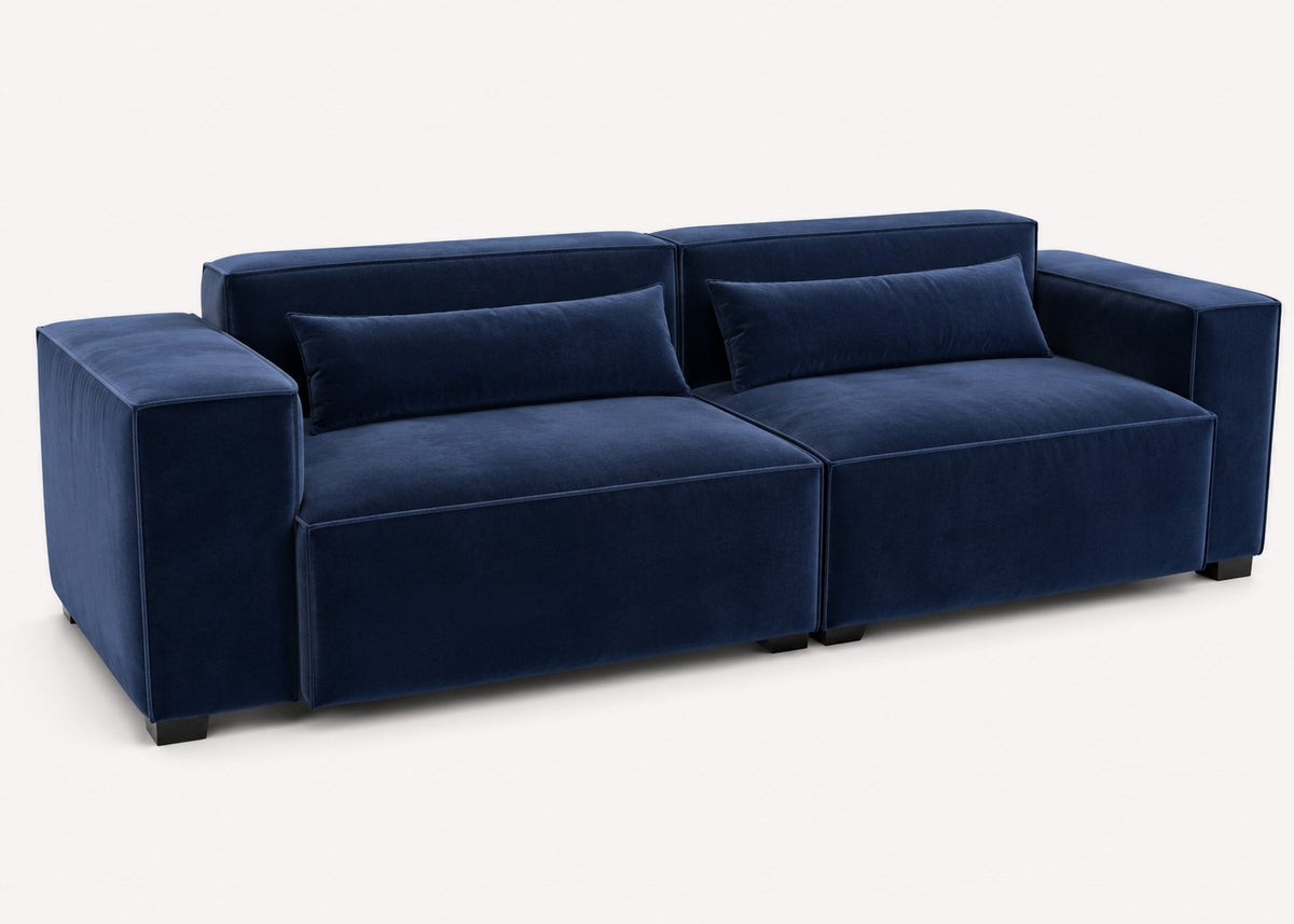 Dova modern velvet sofa with substantial arms, view 2