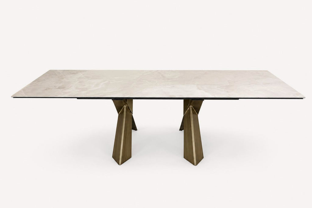 Bari extendable porcelain sintered stone dining table with brushed bronze legs, view 2