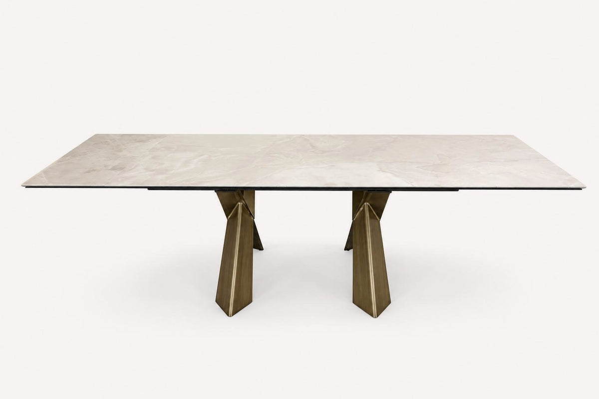 Bari extendable porcelain sintered stone dining table with brushed bronze legs, view 2