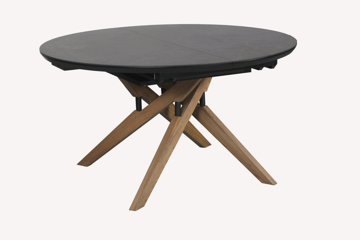 Scala round charcoal dining table on crossed wood legs, view 2