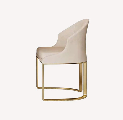 Andrea beige curved dining chair with polished gold sled legs, view 2
