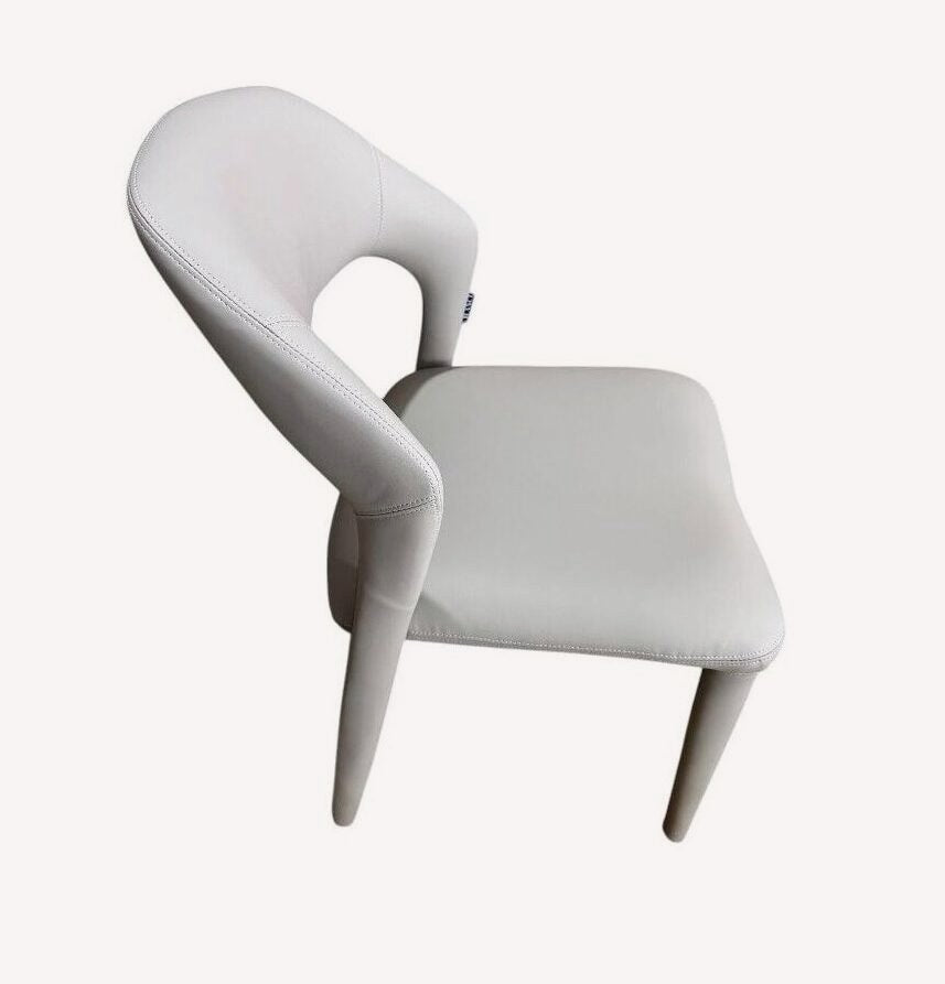 Sahara light gray vegan leather dining chair with curved open back, view 2