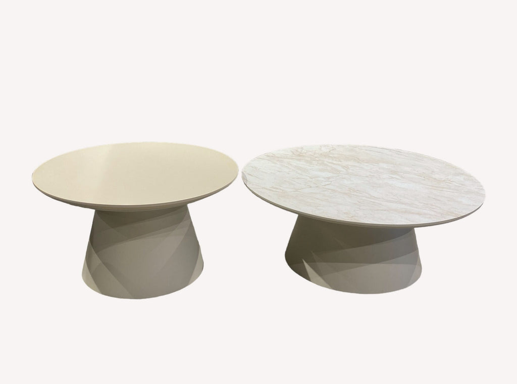 Cono pair of round tables on cream cone bases, view 2