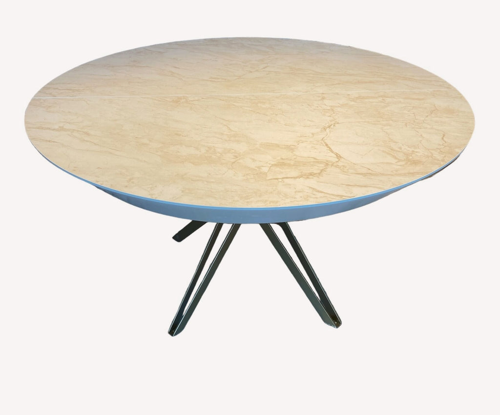 Meital round marble look dining table on gold star base, view 2