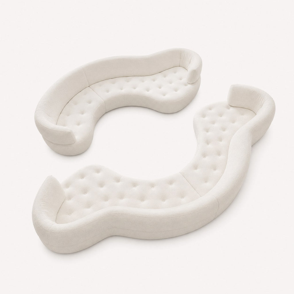 Riviera sculptural curved sofa in cream woven fabric, view 2