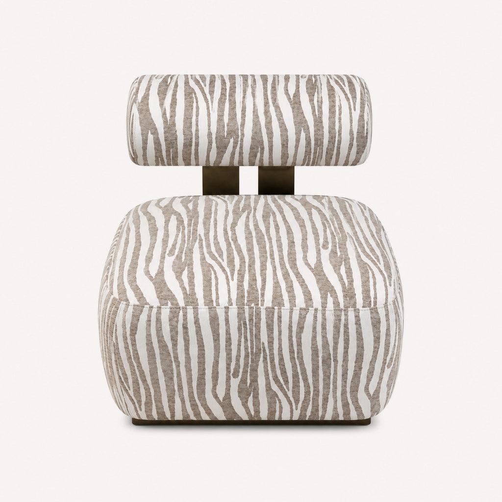 Venezia armless sculptural accent chair in beige and cream pattern, view 2