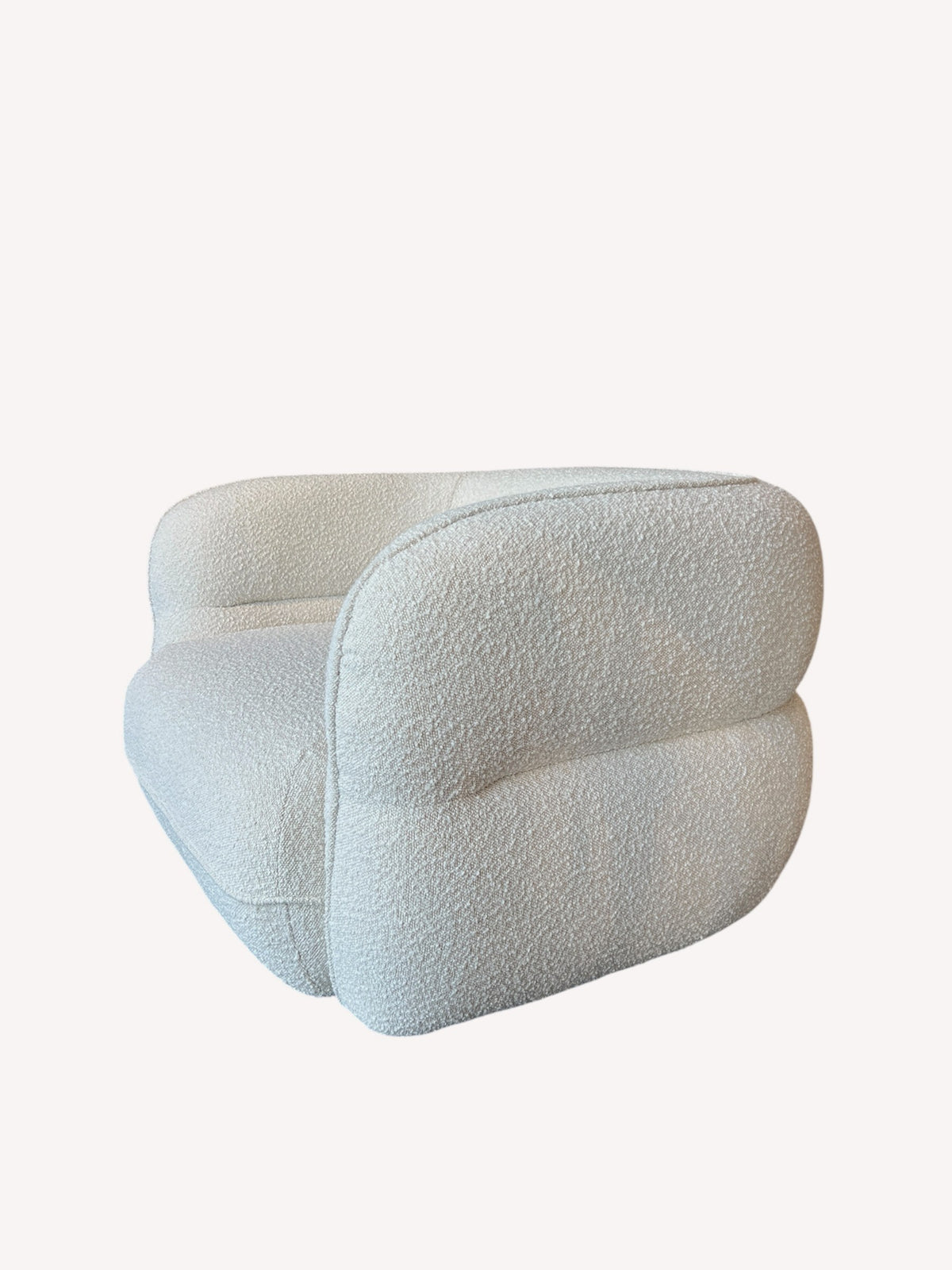 Mykonos oversized rounded lounge chair in light bouclé, view 2