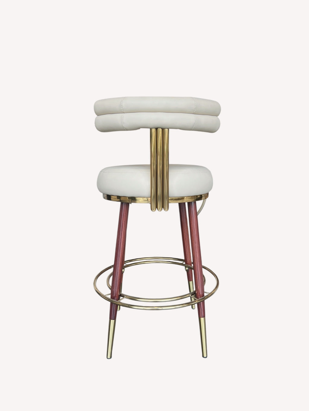 Carolina counter stool with double roll padded back and gold rods, view 2
