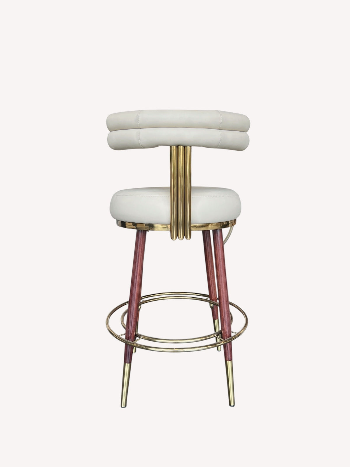 Carolina counter stool with double roll padded back and gold rods, view 2