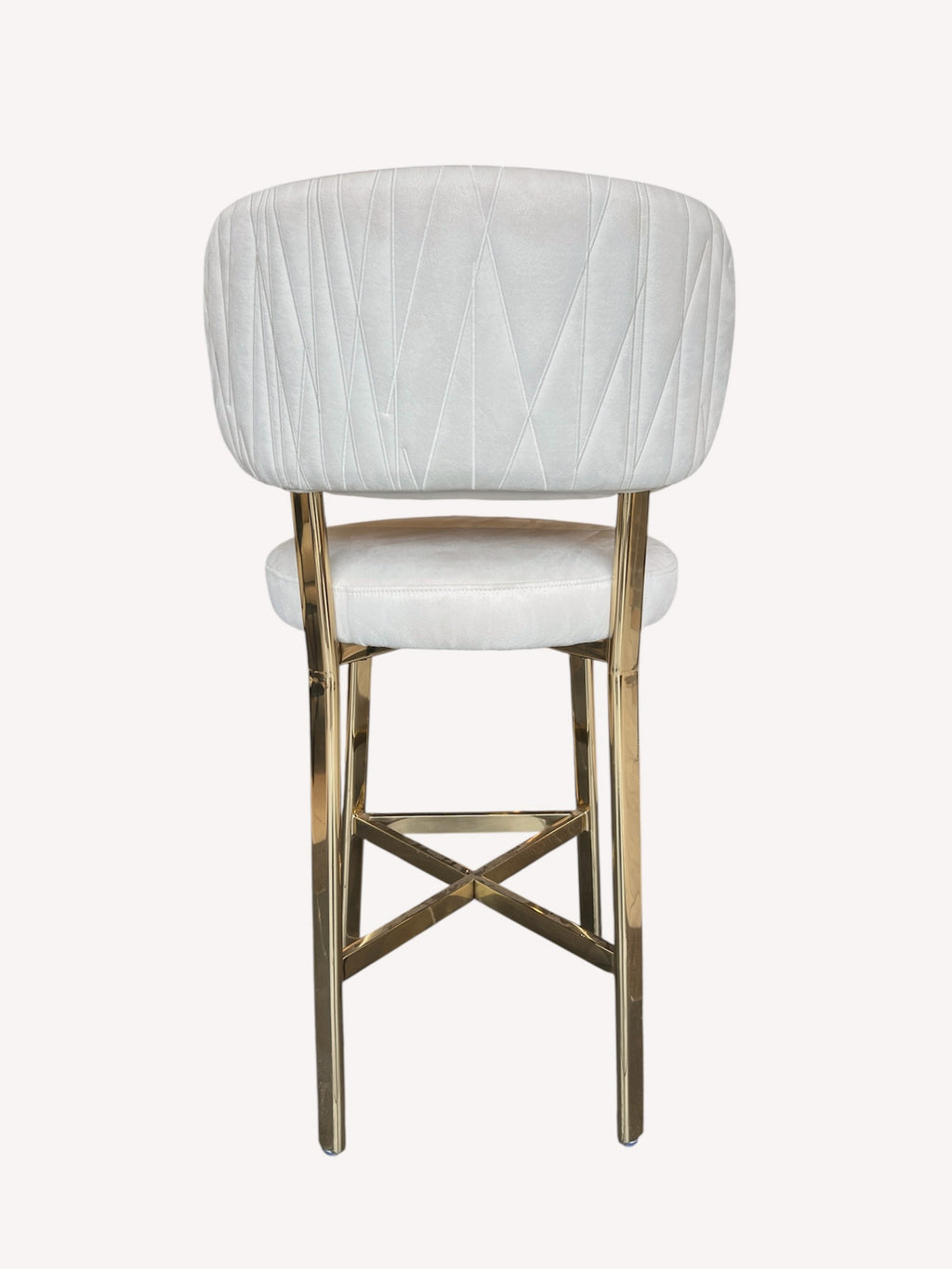 Hadas light velvet counter stool with quilted back and gold legs, view 2