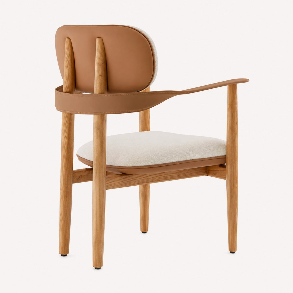 Polo solid wood dining armchair with upholstered seat and leather-look accents, view 2