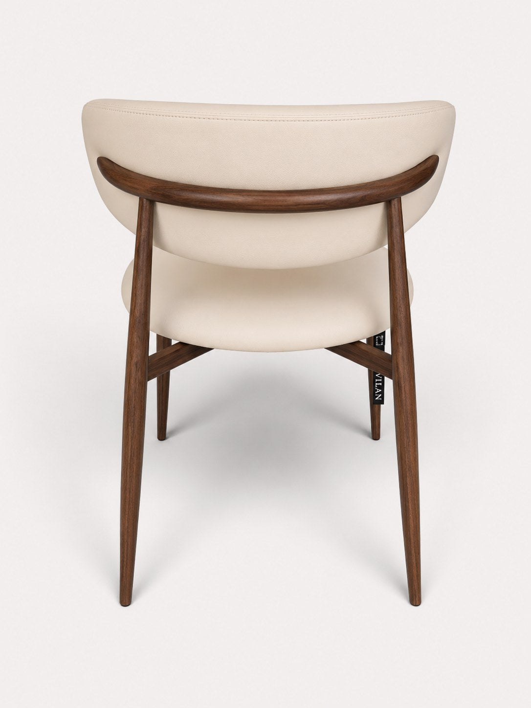 Dori dining chair in light vegan leather with wood-look metal legs, view 2