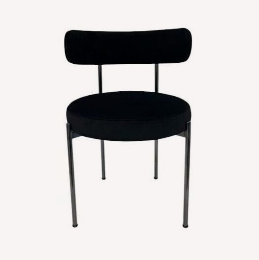 Moon black velvet dining chair with round seat and bolster back, view 2