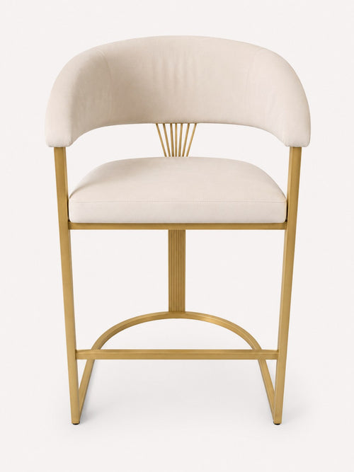 Bian cream velvet counter stool with stainless steel legs, view 2