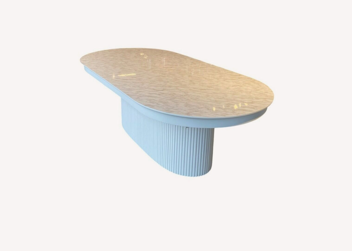 Dublin oval dining table on fluted white pedestal, view 2