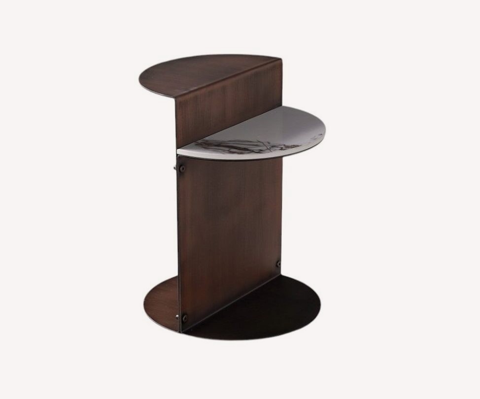 Shelby two tier bronze side table with marble look shelf, view 2