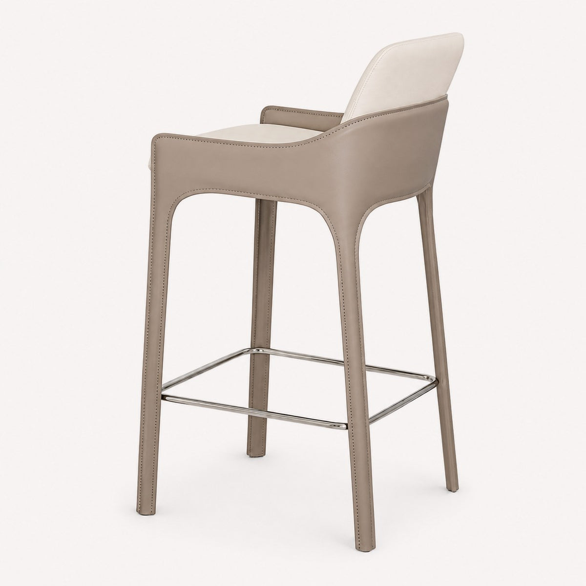 Vogue counter stool with light upholstery and dark outer shell, view 2