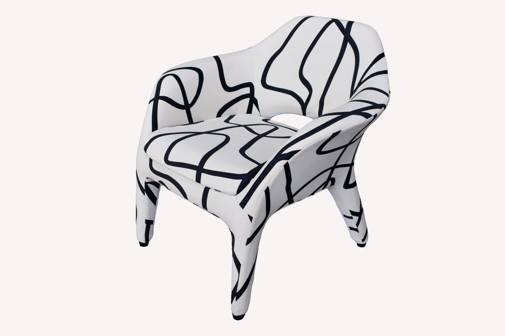 Mania accent chair in black and white graphic print, view 2